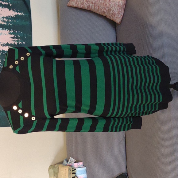 Michael Kors Green & Black Striped Sweater Dress Sz Small - Picture 2 of 6